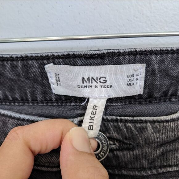 Mango Biker Jeans Black Gray Distressed Slim Moto - Picture 14 of 15